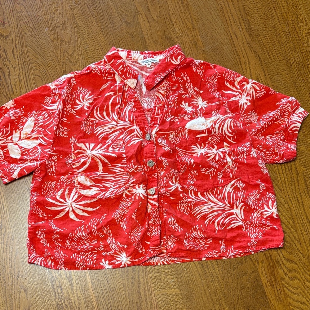 Christian Siriano medium Tropical Red Linen Shirt